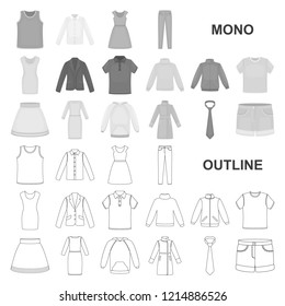 Different kinds of clothes monochrom icons in set collection for design. Clothes and style vector symbol stock web illustration.