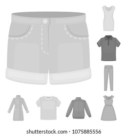 Different kinds of clothes monochrome icons in set collection for design. Clothes and style vector symbol stock web illustration.