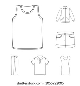 Different kinds of clothes outline icons in set collection for design. Clothes and style vector symbol stock web illustration.