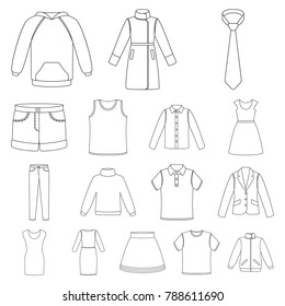 Different Kinds Clothes Outline Icons Set Stock Vector (Royalty Free ...