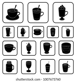 Different kinds of coffee black icons in set collection for design. Coffee drink vector symbol stock web illustration.