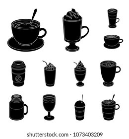Different kinds of coffee black icons in set collection for design. Coffee drink vector symbol stock web illustration.