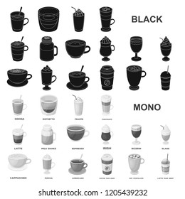 Different kinds of coffee black icons in set collection for design. Coffee drink vector symbol stock web illustration.