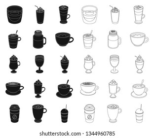 Different kinds of coffee black,outline icons in set collection for design. Coffee drink vector symbol stock web illustration.