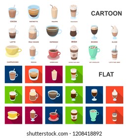 Different kinds of coffee cartoon icons in set collection for design. Coffee drink vector symbol stock web illustration.