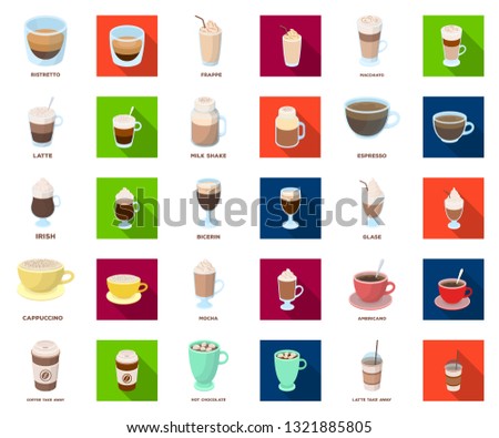 Different kinds of coffee cartoon,flat icons in set collection for design. Coffee drink vector symbol stock web illustration.