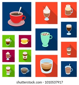 Different kinds of coffee flat icons in set collection for design. Coffee drink vector symbol stock web illustration.