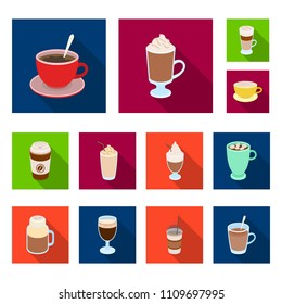 Different kinds of coffee flat icons in set collection for design. Coffee drink vector symbol stock web illustration.