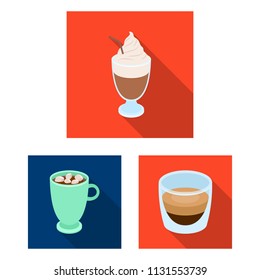Different kinds of coffee flat icons in set collection for design. Coffee drink vector symbol stock web illustration.