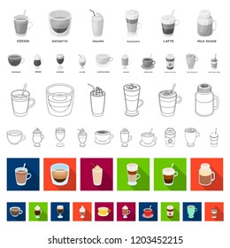 Different kinds of coffee flat icons in set collection for design. Coffee drink vector symbol stock web illustration.