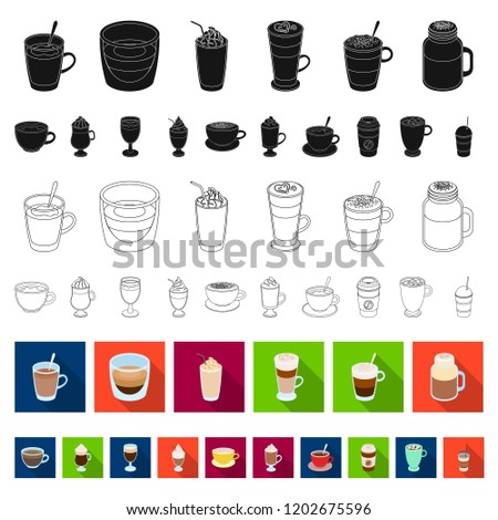 Different kinds of coffee flat icons in set collection for design. Coffee drink vector symbol stock web illustration.