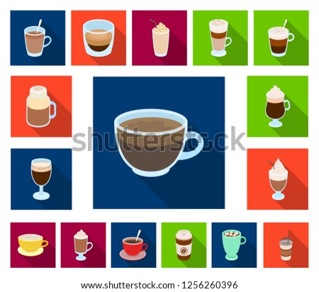 Different kinds of coffee flat icons in set collection for design. Coffee drink vector symbol stock web illustration.