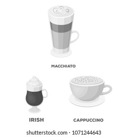 Different kinds of coffee monochrome icons in set collection for design. Coffee drink vector symbol stock web illustration.