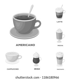 Different kinds of coffee monochrome icons in set collection for design. Coffee drink vector symbol stock web illustration.