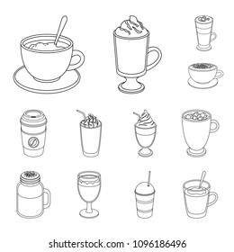Different kinds of coffee outline icons in set collection for design. Coffee drink vector symbol stock web illustration.