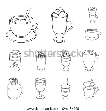 Different kinds of coffee outline icons in set collection for design. Coffee drink vector symbol stock web illustration.