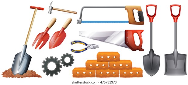 Different kinds of construction tools illustration