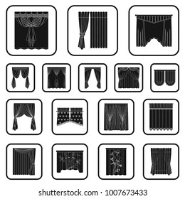 Different kinds of curtains black icons in set collection for design. Curtains and lambrequins vector symbol stock web illustration.