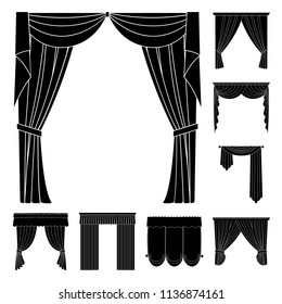 Different kinds of curtains black icons in set collection for design. Curtains and lambrequins vector symbol stock web illustration.