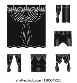 Different kinds of curtains black icons in set collection for design. Curtains and lambrequins vector symbol stock web illustration.