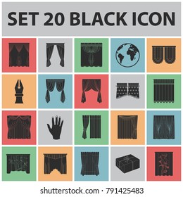 Different kinds of curtains black icons in set collection for design. Curtains and lambrequins vector symbol stock web illustration.