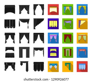 Different kinds of curtains black,flat icons in set collection for design. Curtains and lambrequins vector symbol stock web illustration.