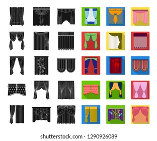 Different kinds of curtains black,flat icons in set collection for design. Curtains and lambrequins vector symbol stock web illustration.