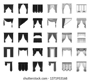 Different kinds of curtains black.mono icons in set collection for design. Curtains and lambrequins vector symbol stock web illustration.