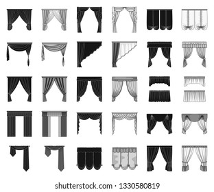 Different kinds of curtains black,monochrome icons in set collection for design. Curtains and lambrequins vector symbol stock web illustration.