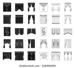 Different kinds of curtains black,outline icons in set collection for design. Curtains and lambrequins vector symbol stock web illustration.
