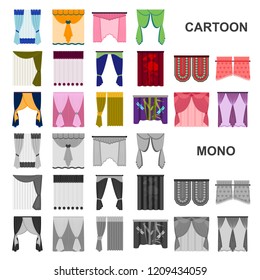 Different kinds of curtains cartoon icons in set collection for design. Curtains and lambrequins vector symbol stock web illustration.