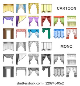 Different kinds of curtains cartoon icons in set collection for design. Curtains and lambrequins vector symbol stock web illustration.