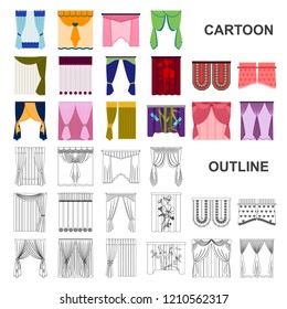 Different kinds of curtains cartoon icons in set collection for design. Curtains and lambrequins vector symbol stock web illustration.
