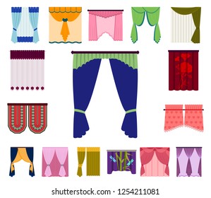 Different kinds of curtains cartoon icons in set collection for design. Curtains and lambrequins vector symbol stock web illustration.