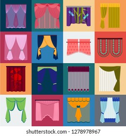 Different kinds of curtains cartoon icons in set collection for design. Curtains and lambrequins vector symbol stock web illustration.