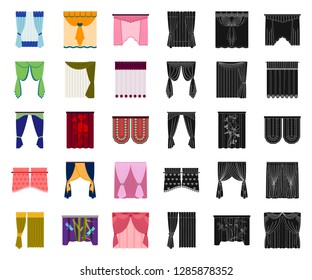 Different kinds of curtains cartoon,black icons in set collection for design. Curtains and lambrequins vector symbol stock web illustration.