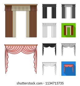 Different kinds of curtains cartoon,black,flat,monochrome,outline icons in set collection for design. Curtains and lambrequins vector symbol stock web illustration.