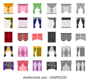 Different kinds of curtains cartoon,mono icons in set collection for design. Curtains and lambrequins vector symbol stock web illustration.
