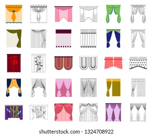 Different kinds of curtains cartoon,outline icons in set collection for design. Curtains and lambrequins vector symbol stock web illustration.