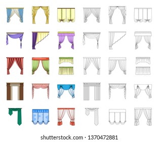 Different kinds of curtains cartoon,outline icons in set collection for design. Curtains and lambrequins vector symbol stock web illustration.