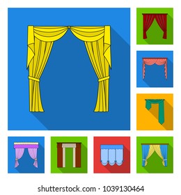 Different kinds of curtains flat icons in set collection for design. Curtains and lambrequins vector symbol stock web illustration.