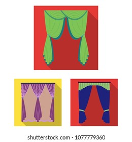 Different kinds of curtains flat icons in set collection for design. Curtains and lambrequins vector symbol stock web illustration.