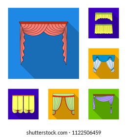 Different kinds of curtains flat icons in set collection for design. Curtains and lambrequins vector symbol stock web illustration.