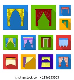 Different kinds of curtains flat icons in set collection for design. Curtains and lambrequins vector symbol stock web illustration.