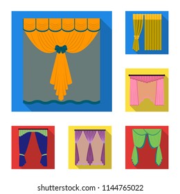 Different kinds of curtains flat icons in set collection for design. Curtains and lambrequins vector symbol stock web illustration.