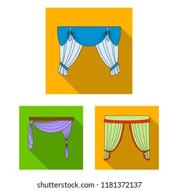 Different kinds of curtains flat icons in set collection for design. Curtains and lambrequins vector symbol stock web illustration.
