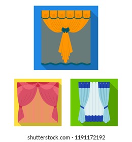 Different kinds of curtains flat icons in set collection for design. Curtains and lambrequins vector symbol stock web illustration.