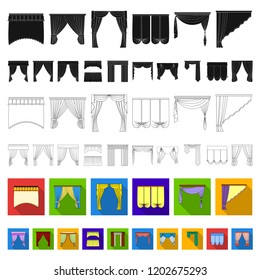 Different kinds of curtains flat icons in set collection for design. Curtains and lambrequins vector symbol stock web illustration.