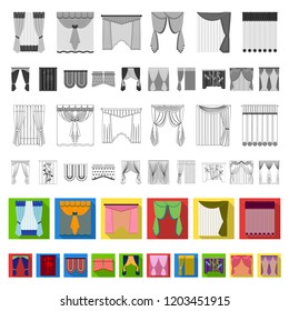Different kinds of curtains flat icons in set collection for design. Curtains and lambrequins vector symbol stock web illustration.