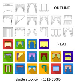 Different kinds of curtains flat icons in set collection for design. Curtains and lambrequins vector symbol stock web illustration.